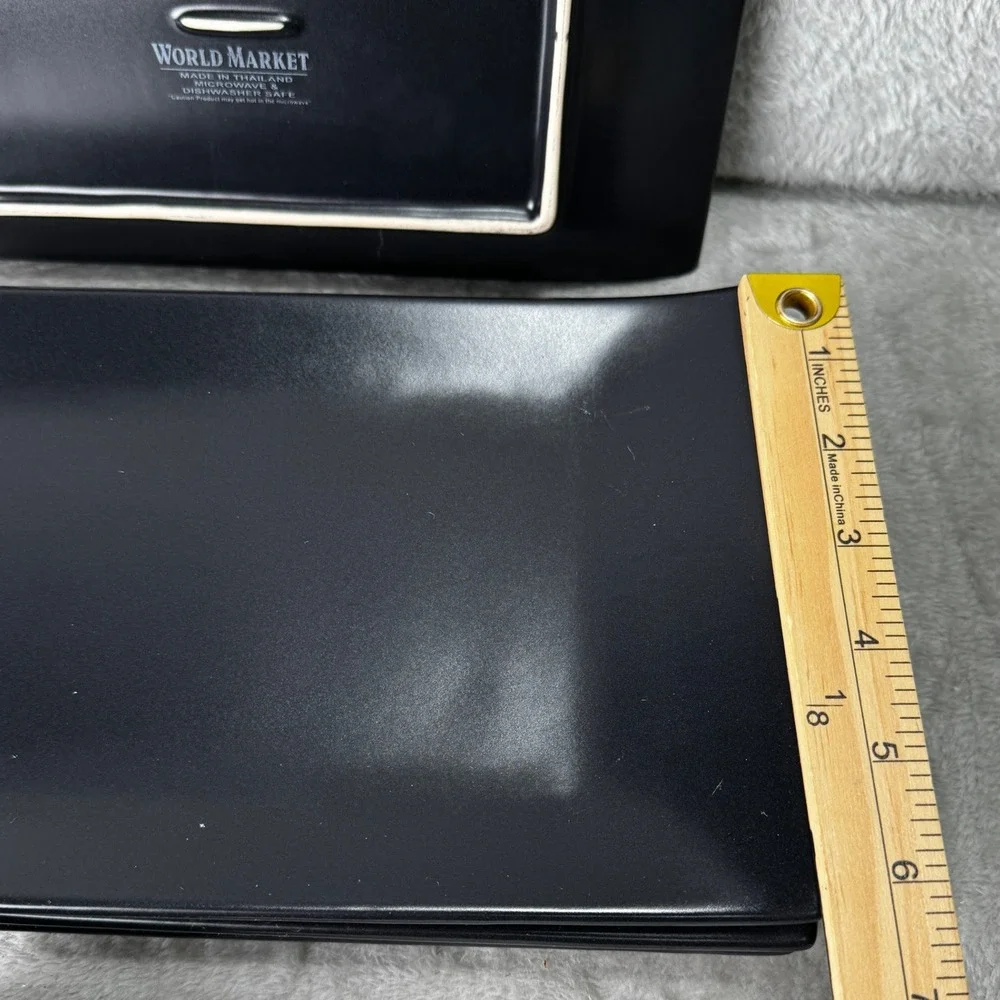 World Market Sushi Matte Black Ceramic Rectangular Plates Set 4 Dipping Bowls